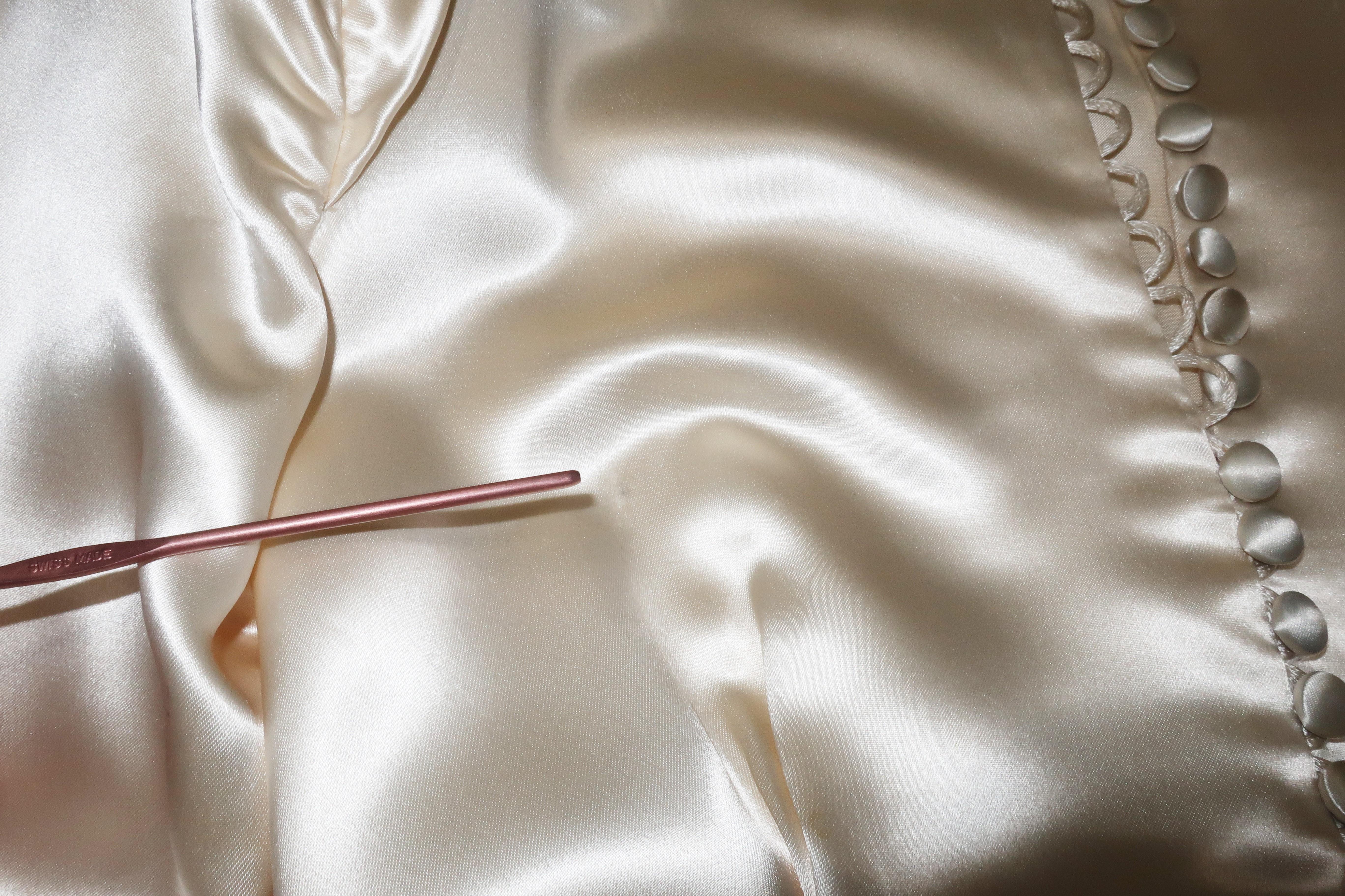 1940's Ivory Satin Draped Wedding Dress With Bustle & Train 7