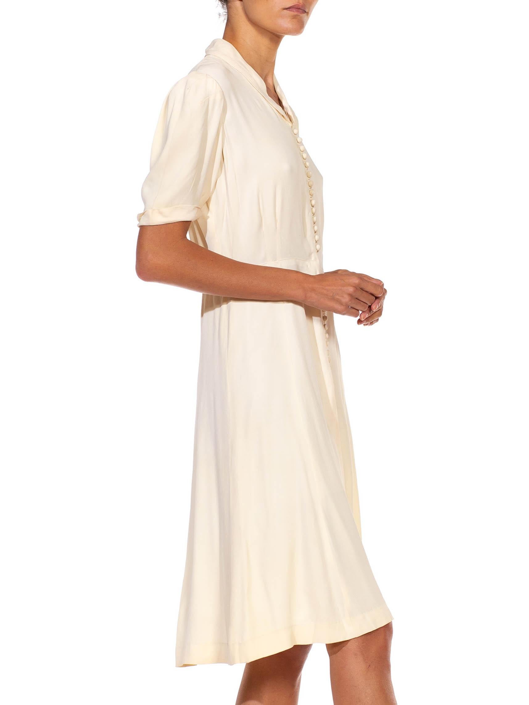 White 1940S Ivory Silk Short Sleeve Button Down Dress