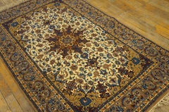 1940s Ivory Traditional Medallion Persian Vintage Isfahan Rug 3'6''x5'9'' Carpet