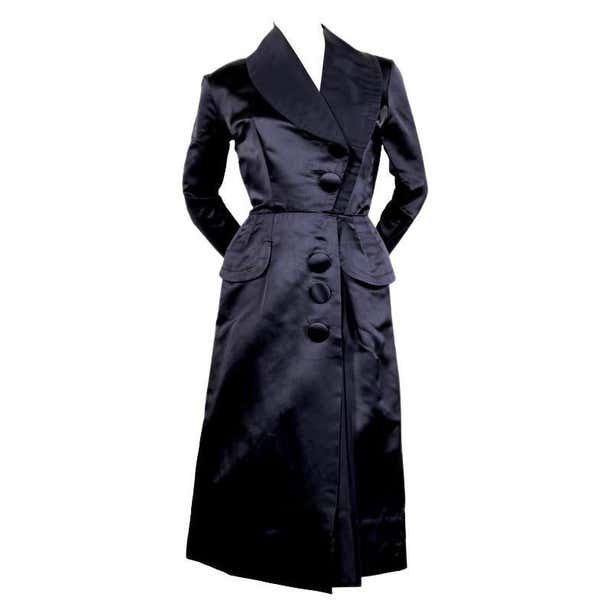 1940's JACQUES FATH navy blue satin coat dress For Sale at 1stDibs ...