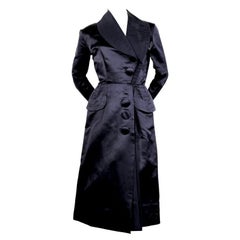 1940's JACQUES FATH navy blue satin coat dress