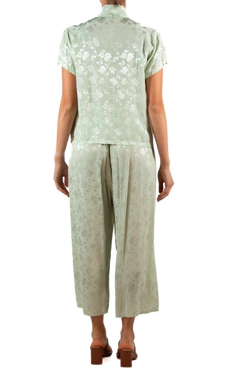 1940S Jade Green Rayon Jacquard Pajamas For Sale 2
