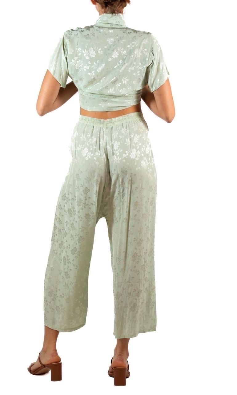 1940S Jade Green Rayon Jacquard Pajamas For Sale 3