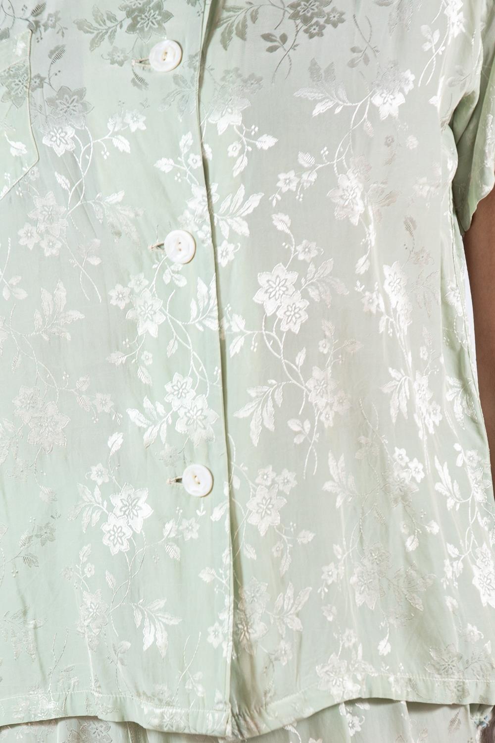1940S Jade Green Rayon Jacquard Pajamas For Sale 4
