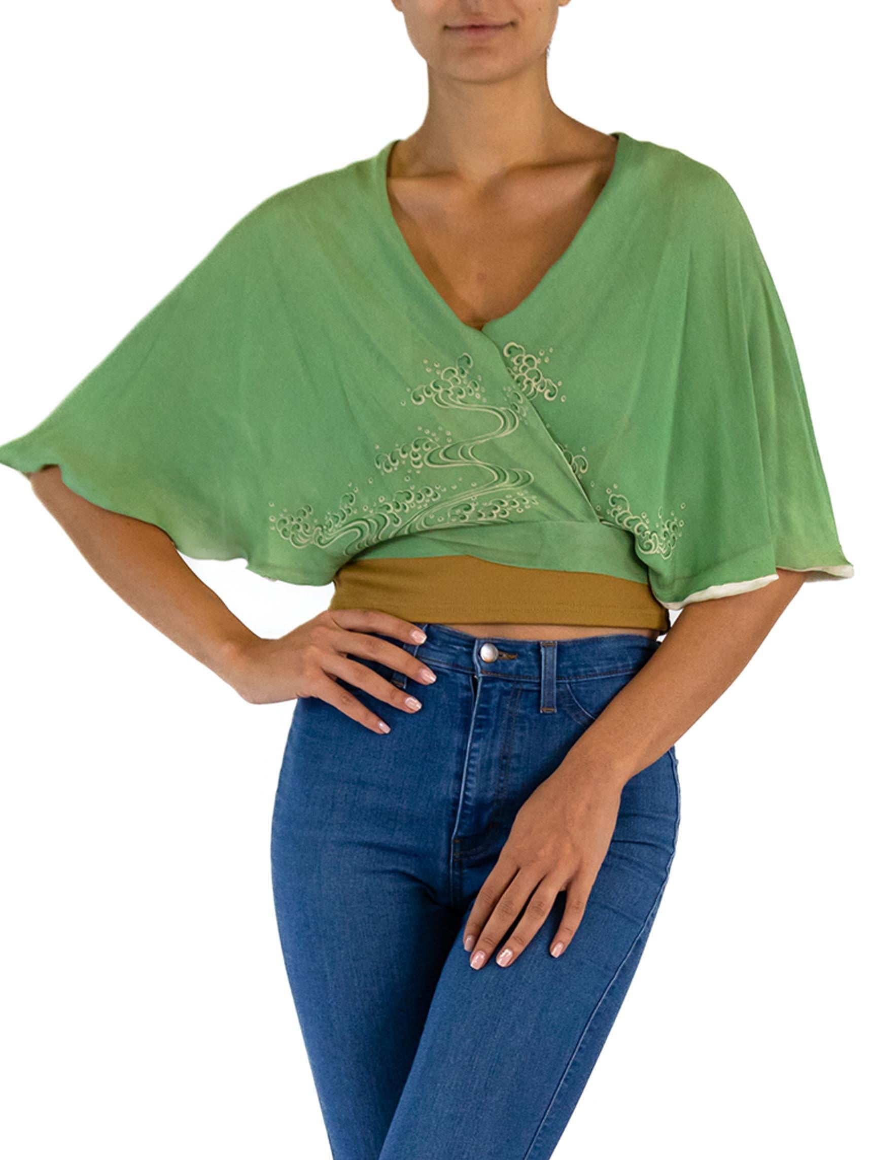 1940S Jade Green Silk Japanese Wrap Top For Sale 1