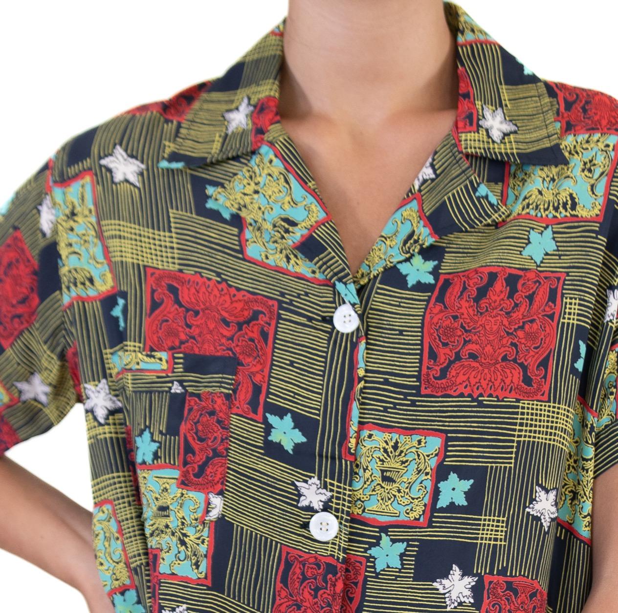 Top a stampa nera a freddo in rayon rosso e giallo degli anni '40 di Jamarettes in vendita 5