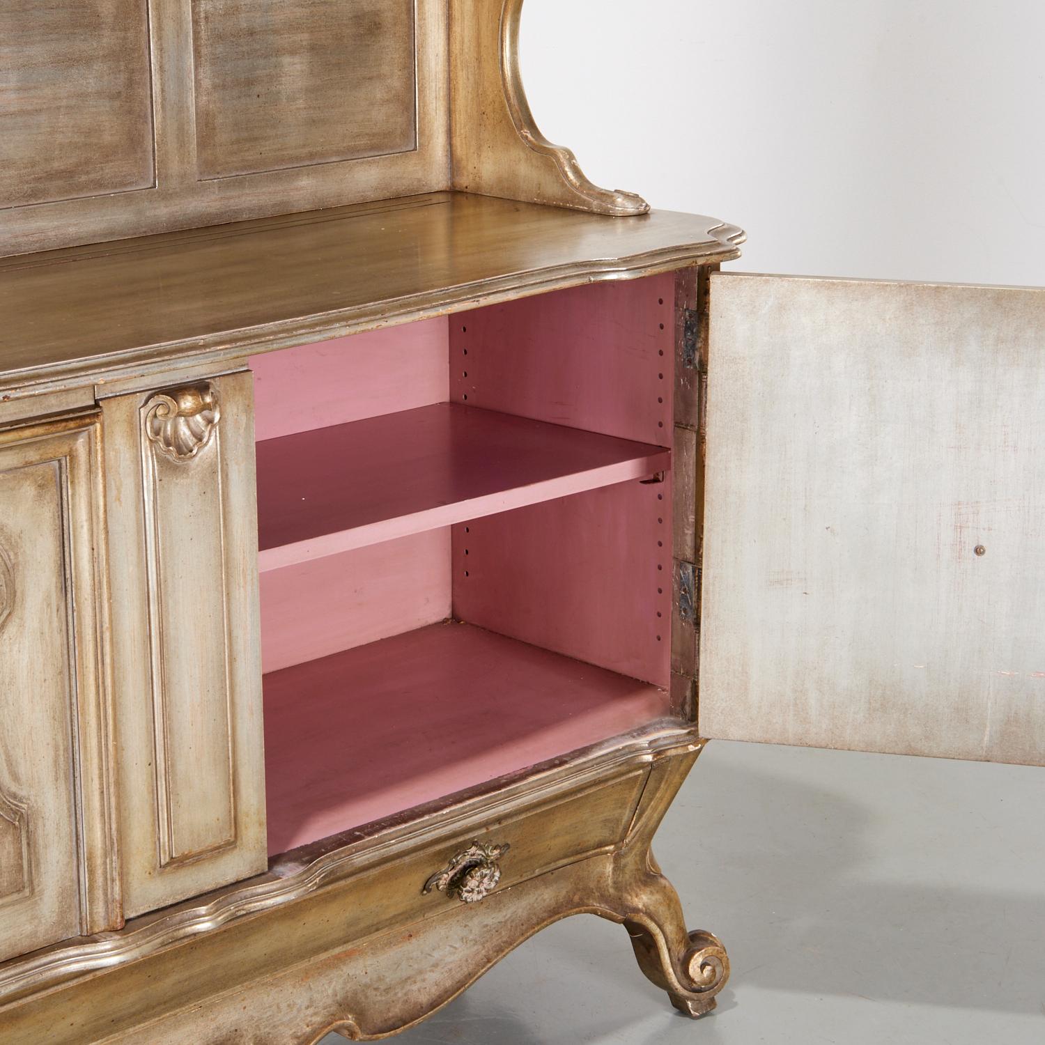 American 1940's James Mont (attrib.), Silvered Wood Sideboard with Painted Interior For Sale