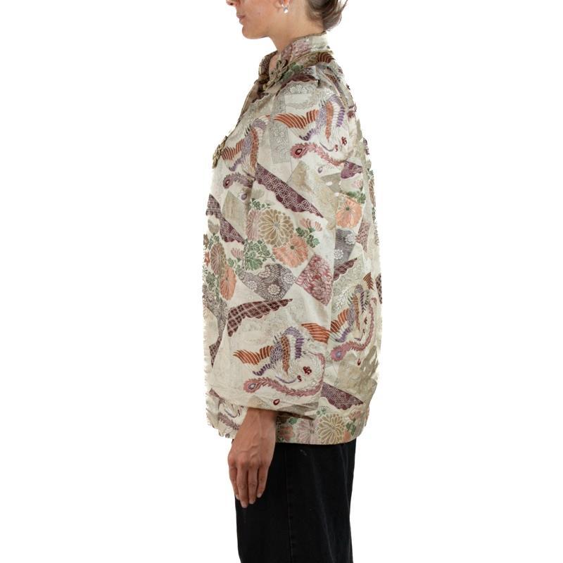 Brown 1940S Japanese Kimono Silk Brocade Jacket For Sale