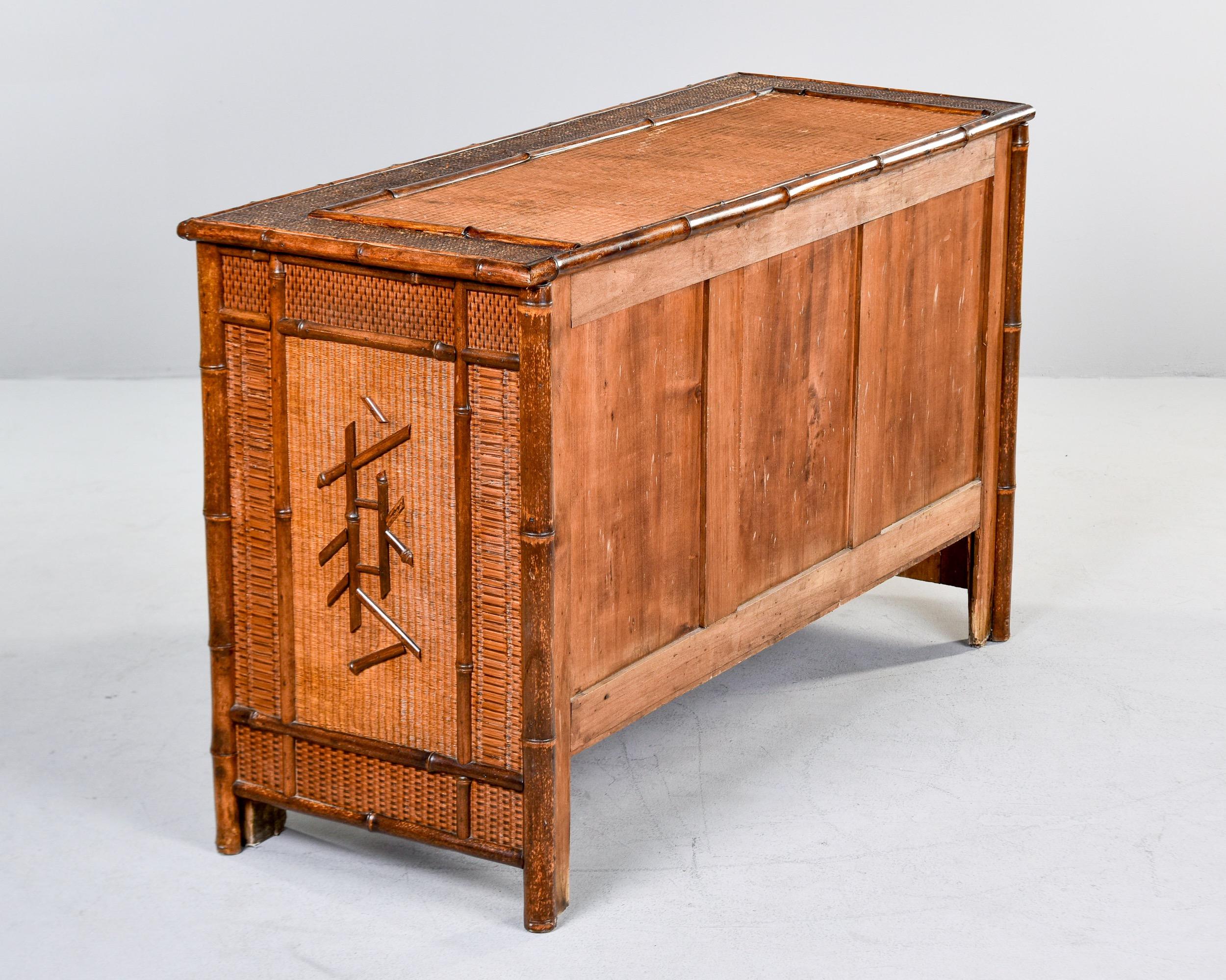 1940s Japanese Style Bamboo Cabinet with Painted Panels For Sale 4