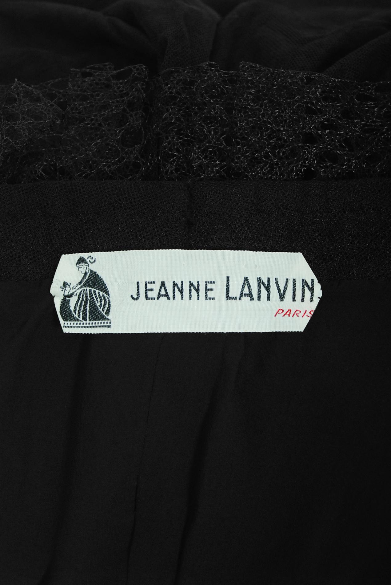 Vestido asimétrico sin tirantes de encaje negro Jeanne Lanvin Haute Couture vintage de 1940 5