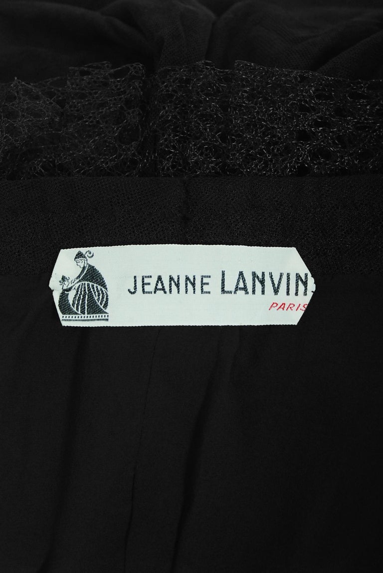 Vintage 1940's Jeanne Lanvin Haute-Couture Black Lace Strapless Asymmetric Gown For Sale 6