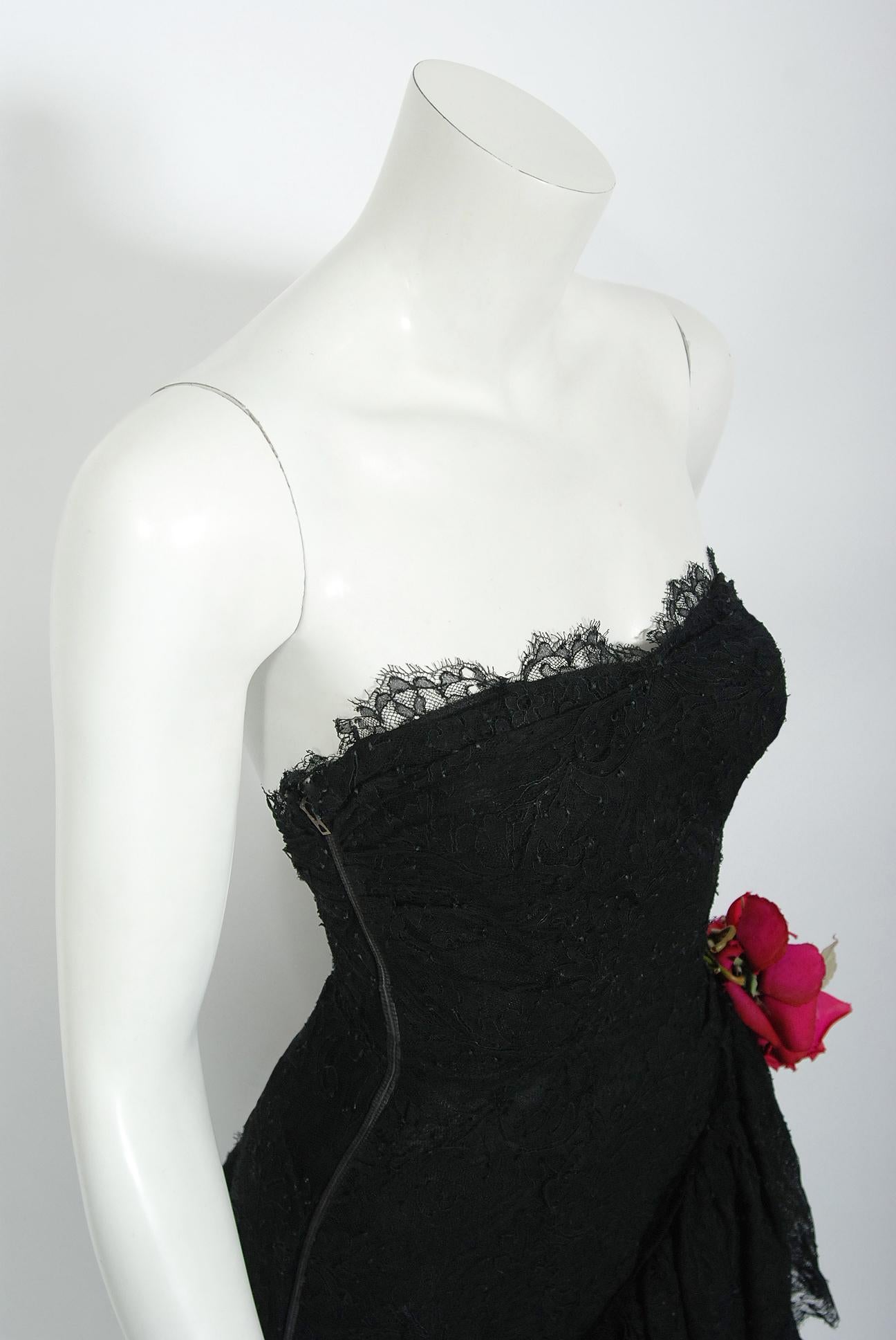 Vintage 1940's Jeanne Lanvin Haute Couture Black Lace Strapless ...