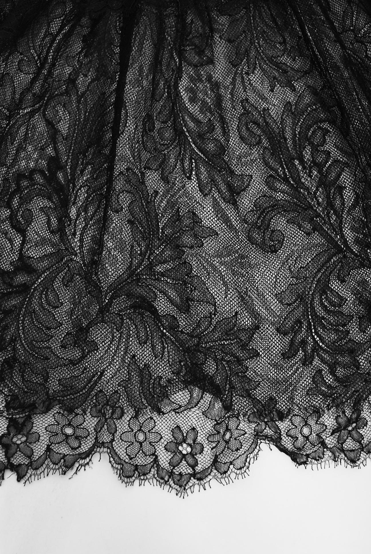 Vintage 1940's Jeanne Lanvin Haute Couture Black Lace Strapless Asymmetric Gown 1