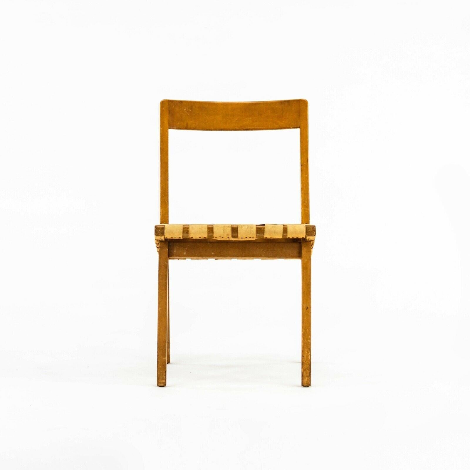 Listed for sale is an original Jens Risom for Knoll Associates 666 WSP dining chair, circa 1940s. The chair is in gorgeous original condition with some patina and wear shown to the seat. The wooden frame is in very nice condition also with some wear