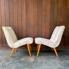 1940s Jens Risom Knoll Pair Upholstered Slipper Lounge Chairs Mid-Century Squirm