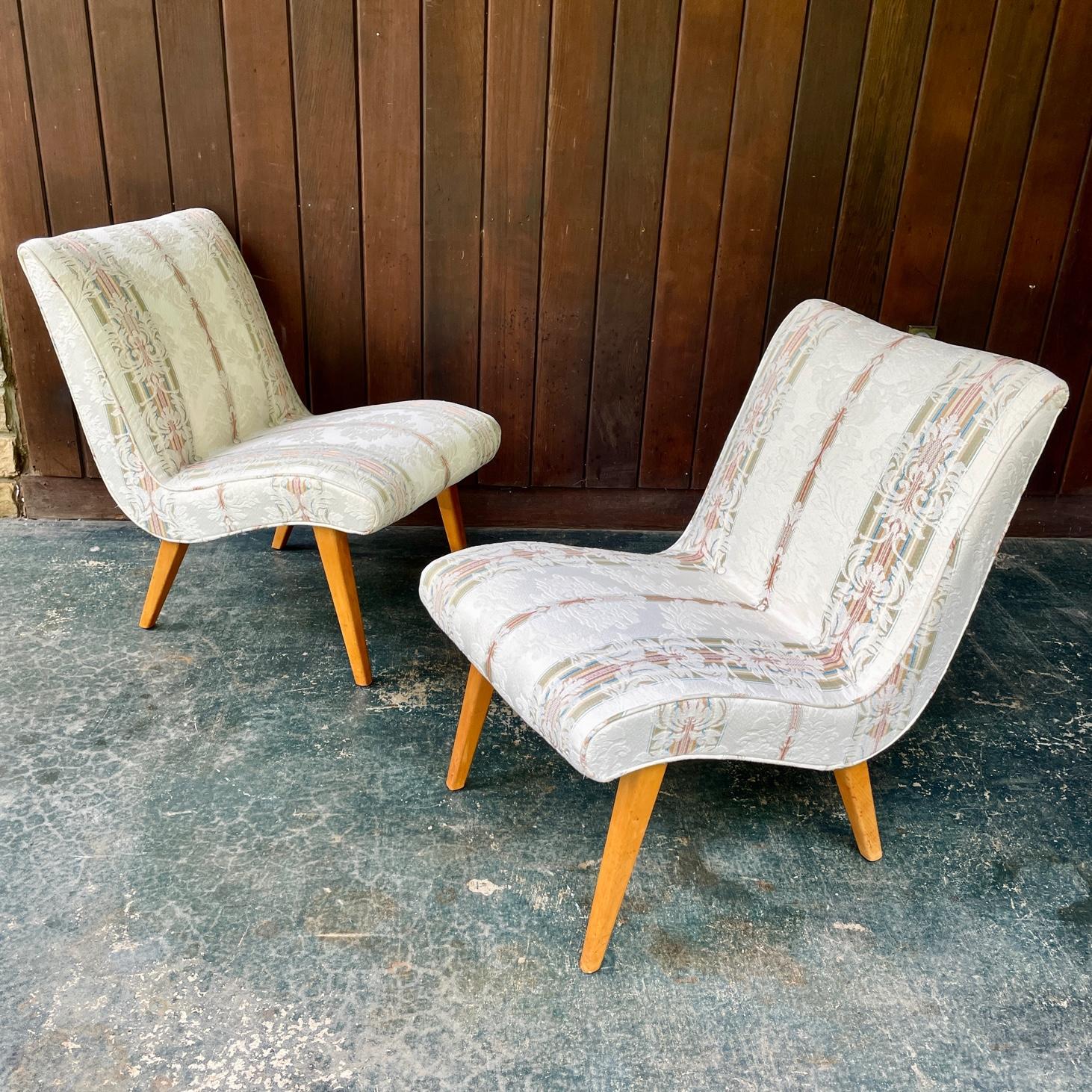 American 1940s Jens Risom Knoll Pair Upholstered Slipper Lounge Chairs Midcentury For Sale