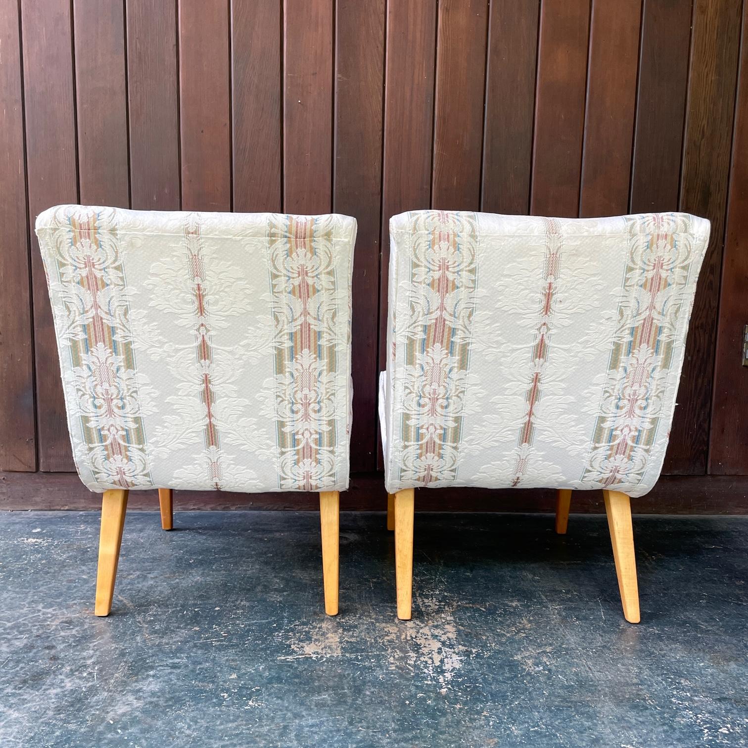 1940s Jens Risom Knoll Pair Upholstered Slipper Lounge Chairs Midcentury In Fair Condition For Sale In Hyattsville, MD