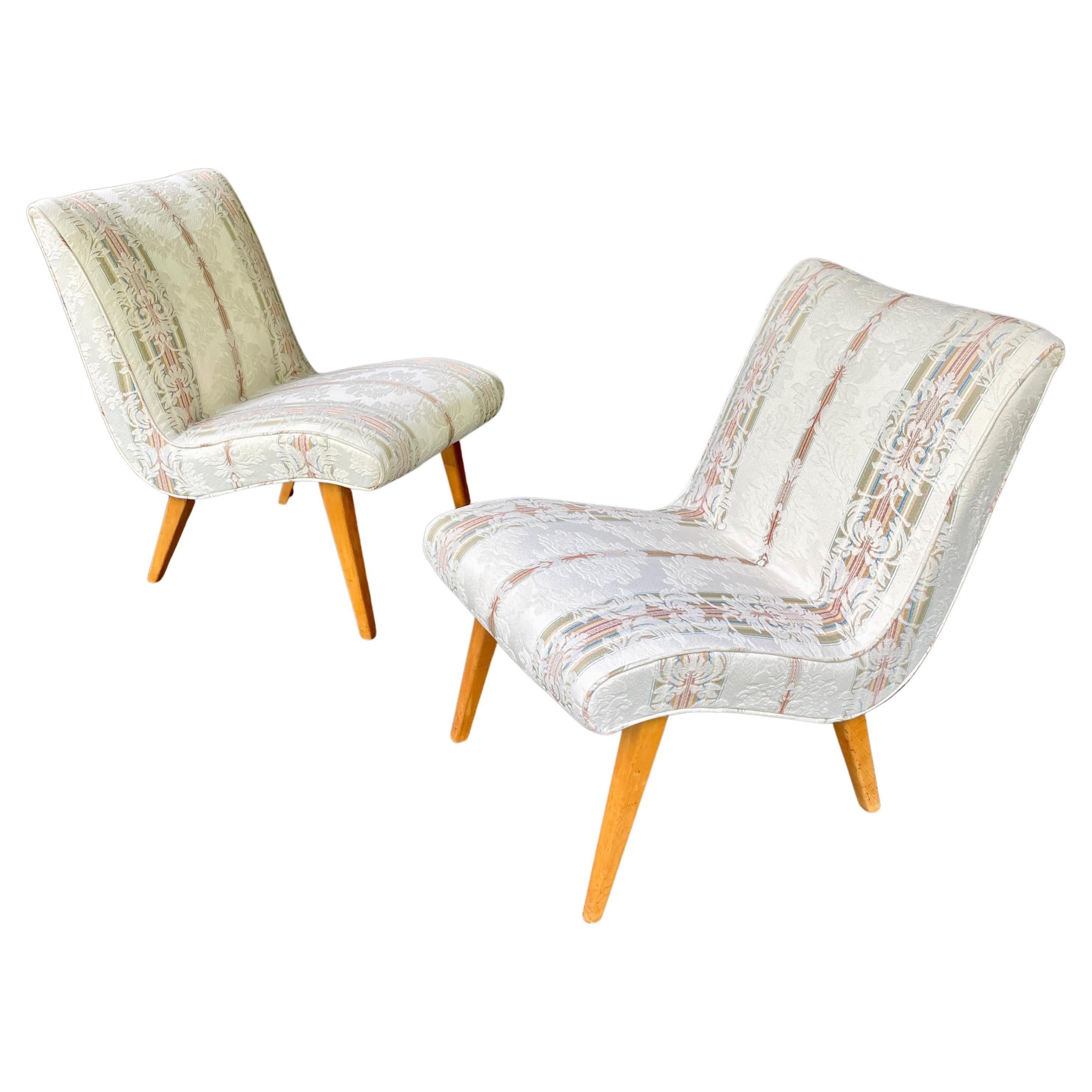 1940er Jens Risom Knoll, Paar gepolsterte Sessel ohne Armlehne, Mid-Century-Schilfrohr