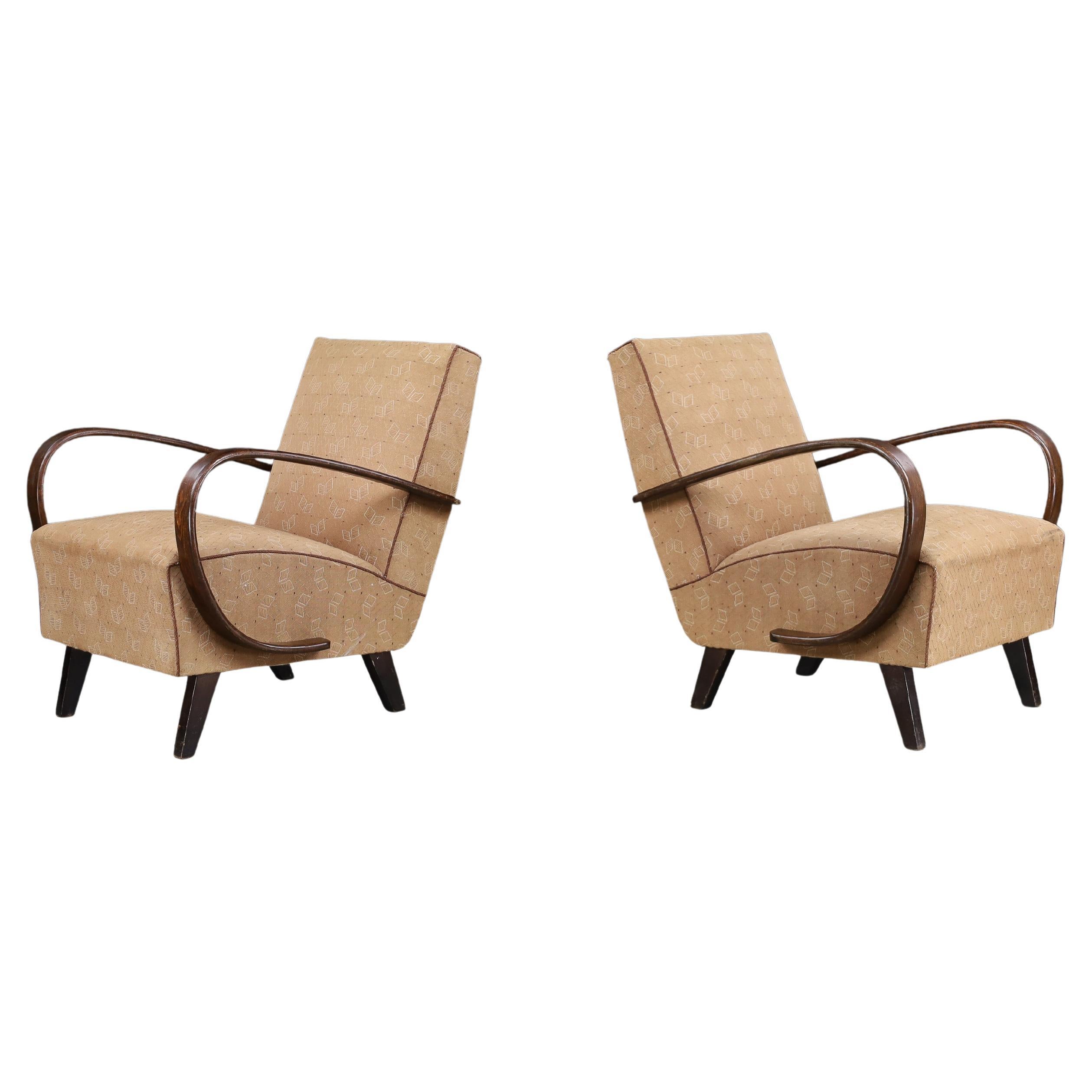 1940s Jindřich Halabala H-227 Bentwood Armchairs with Original Upholstery