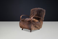 1940s Jindřich Halabala Lounge Chair in Dutch Sheepskin, Sculptural Bentwood