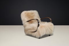 1940s Jindřich Halabala Lounge Chair in Icelandic Sheepskin, Bentwood, Art- deco
