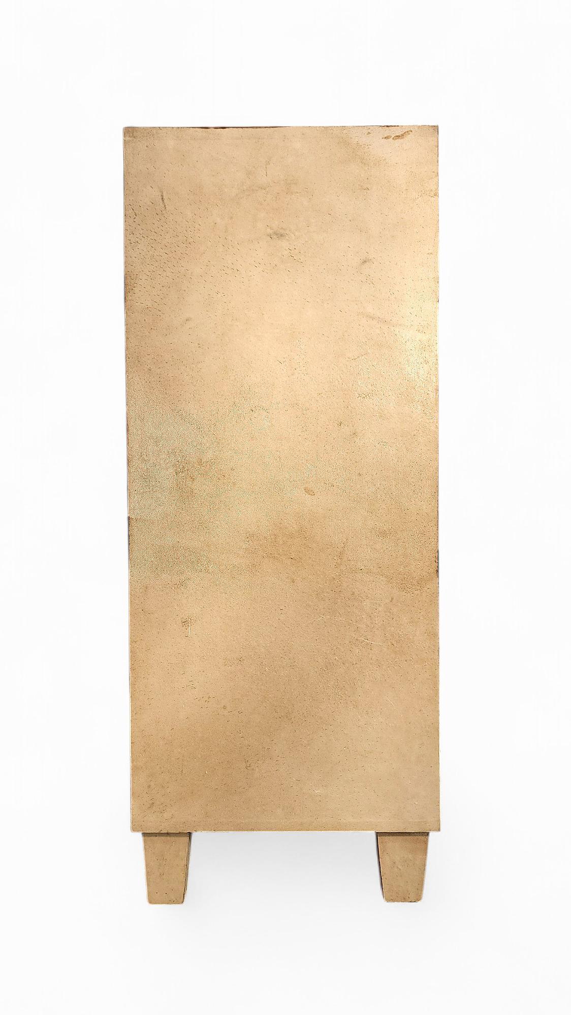 Intagliato 1940s J.M. Frank-Style Parchment-Covered Wood Cabinet by Comte S.A., Argentina in vendita