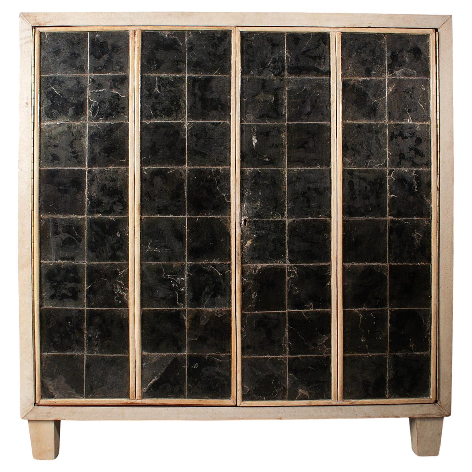 1940s J.M. Frank-Style Parchment-Covered Wood Cabinet by Comte S.A., Argentina
