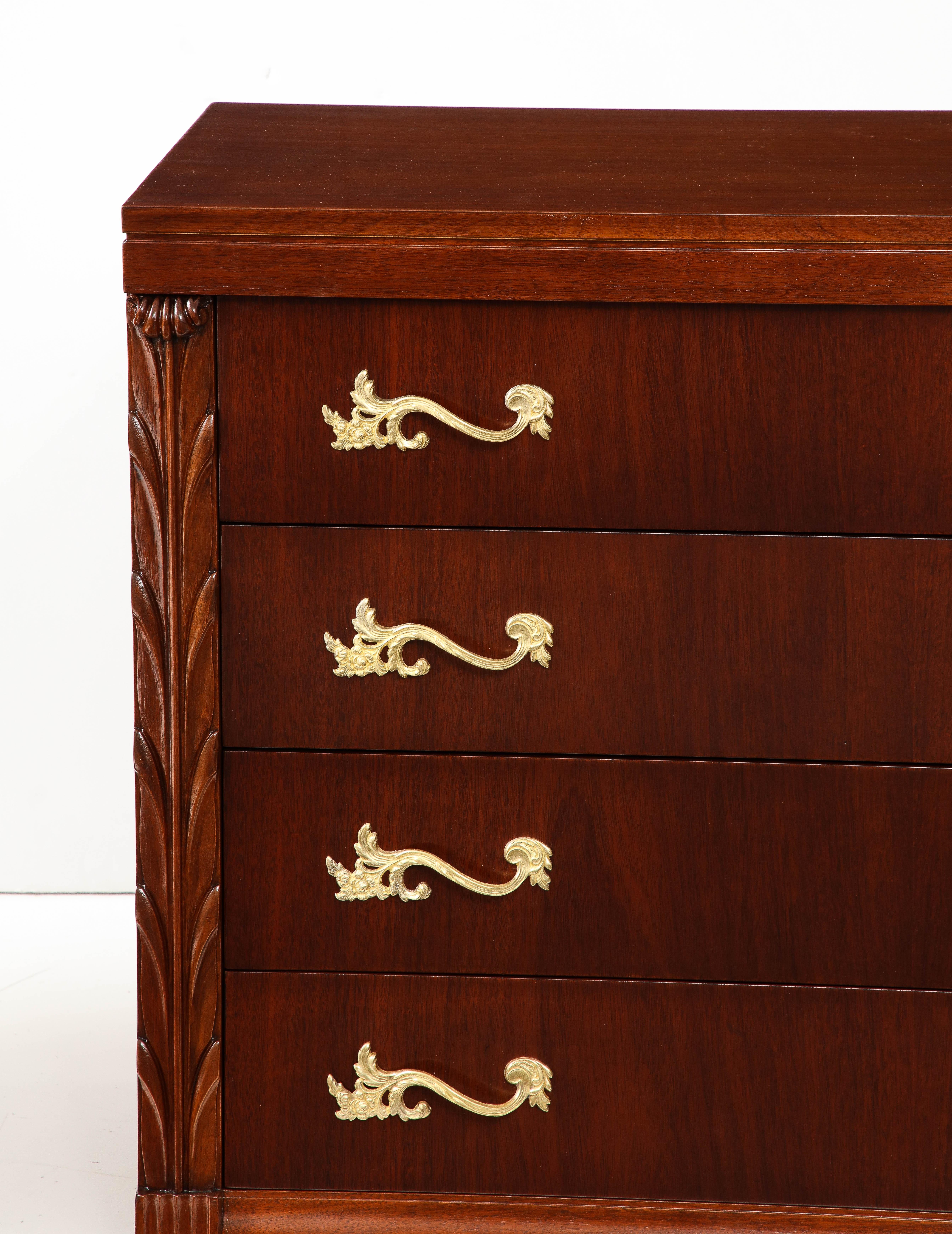 1940s John Stuart Large 4 Drawer Commodes with Gilt Brass Handles For Sale 3
