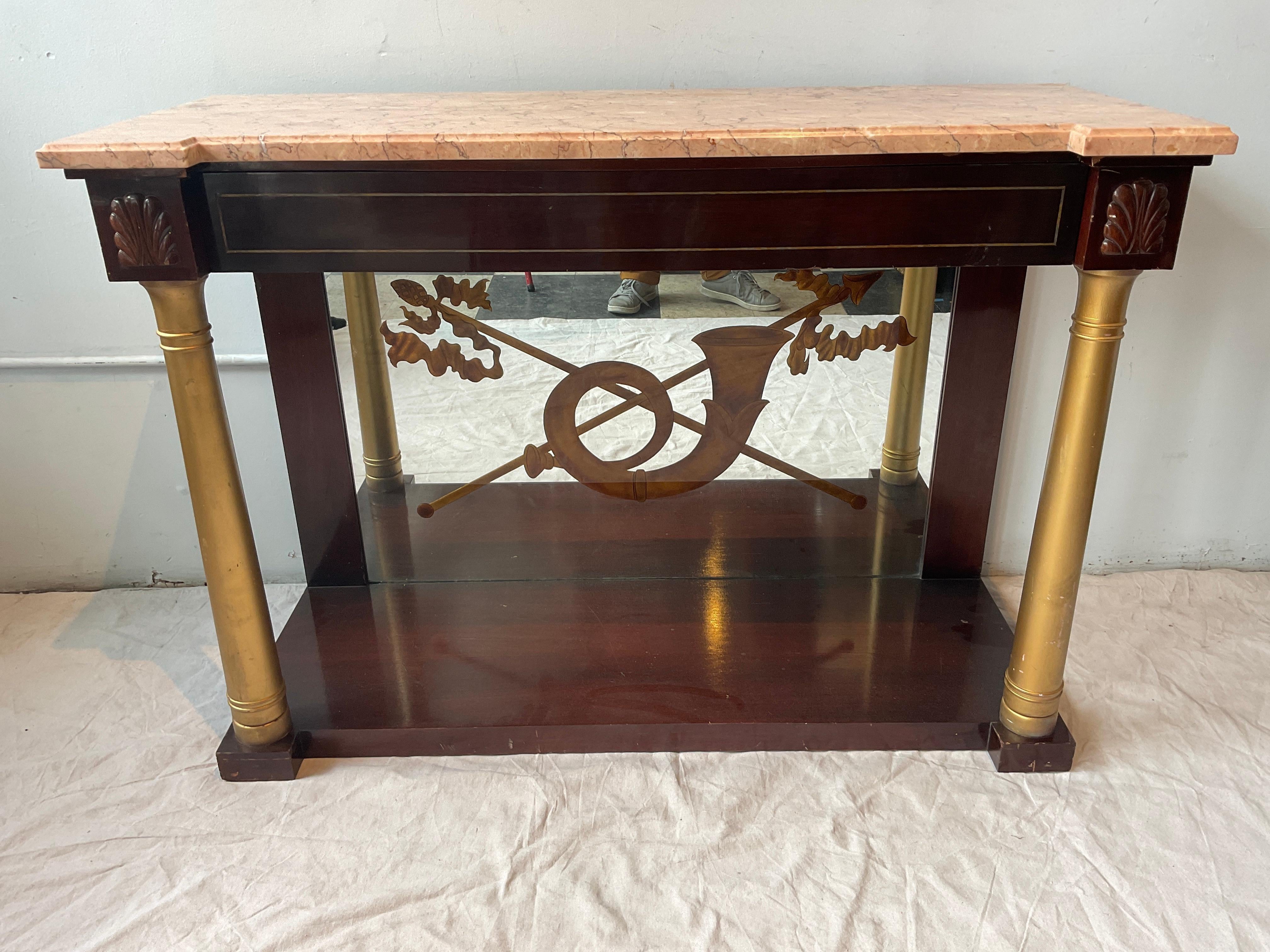 1940s  John Tavis Classical Mirrored Back Console With Marble Top In Good Condition For Sale In Tarrytown, NY