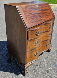 1940s Johnson Furniture Co Chippendale Mahogany Oxbow Slant Front Desk