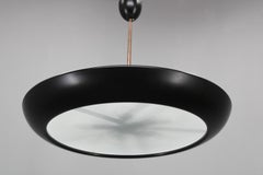 1940s Josef Hůrka for NAPAKO Bauhaus UFO Pendant Light, Metal & Glass, Restored