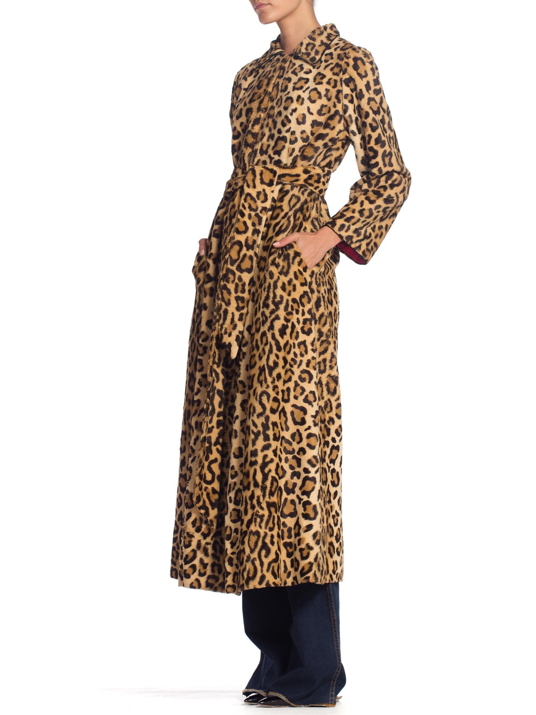 1940'S Juel Park Beverly Hills Couture Faux Leopard Velvet Coat Lined In Red Silk