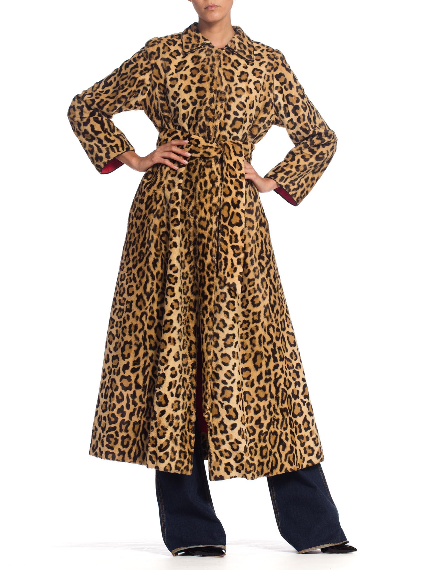 Brown 1940'S Juel Park Beverly Hills Couture Leopard Velvet Coat Lined In Red Silk