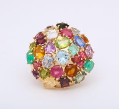1940s Jumbo Multicolored Stones Satellite Bombe Gold Cocktail Ring