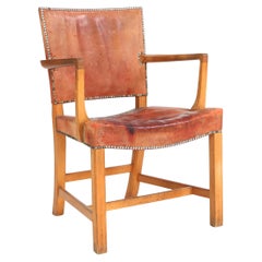 1940s Kaare Klint “The Red Chair” Beech Armchair with original patinated leather