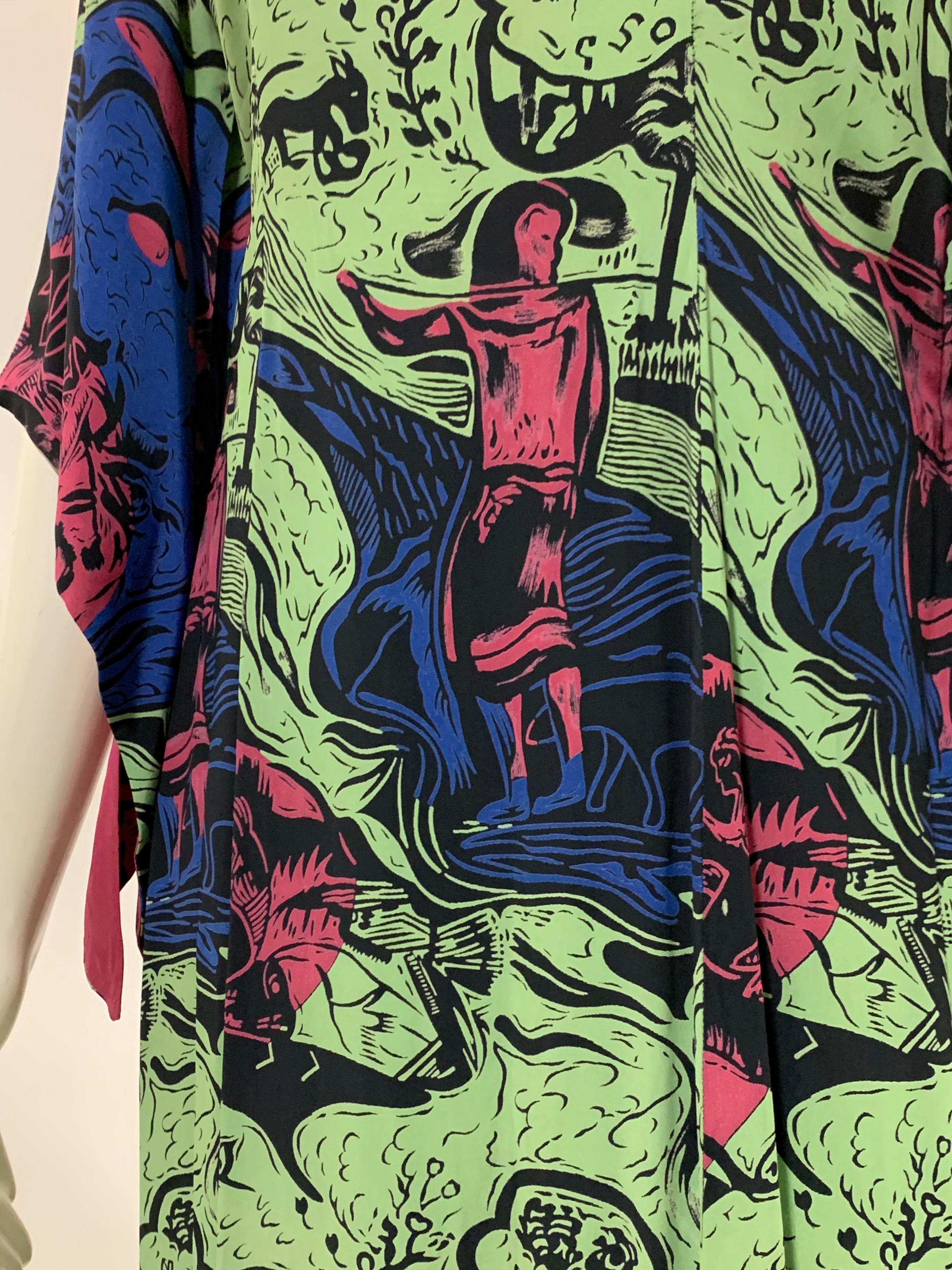 1940er Kamehameha Rayon-Kleid mit grafischem Figurendruck im polynesischen Stil im Zustand „Hervorragend“ im Angebot in Gresham, OR