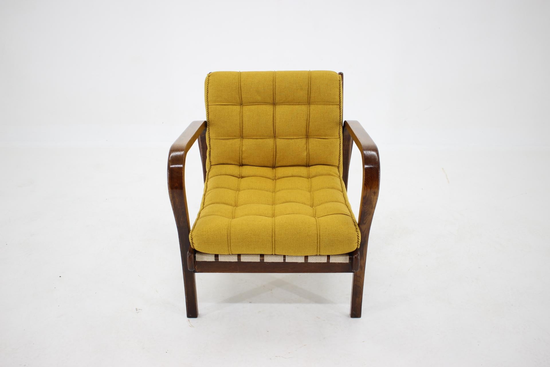 Art Deco 1940s Karel Kozelka And Antonin Kropacek Oak Armchair, Czechoslovakia