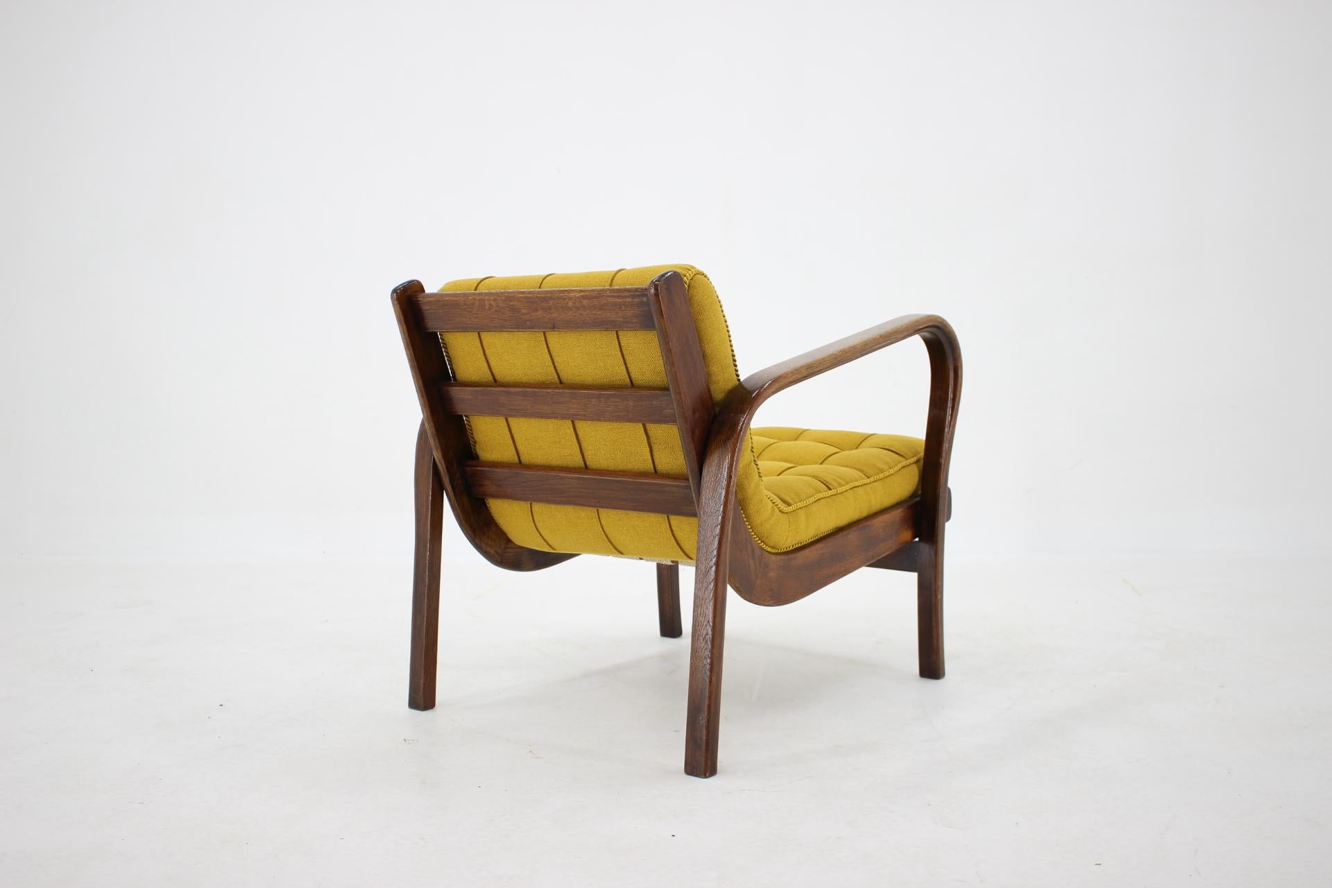 Fabric 1940s Karel Kozelka And Antonin Kropacek Oak Armchair, Czechoslovakia