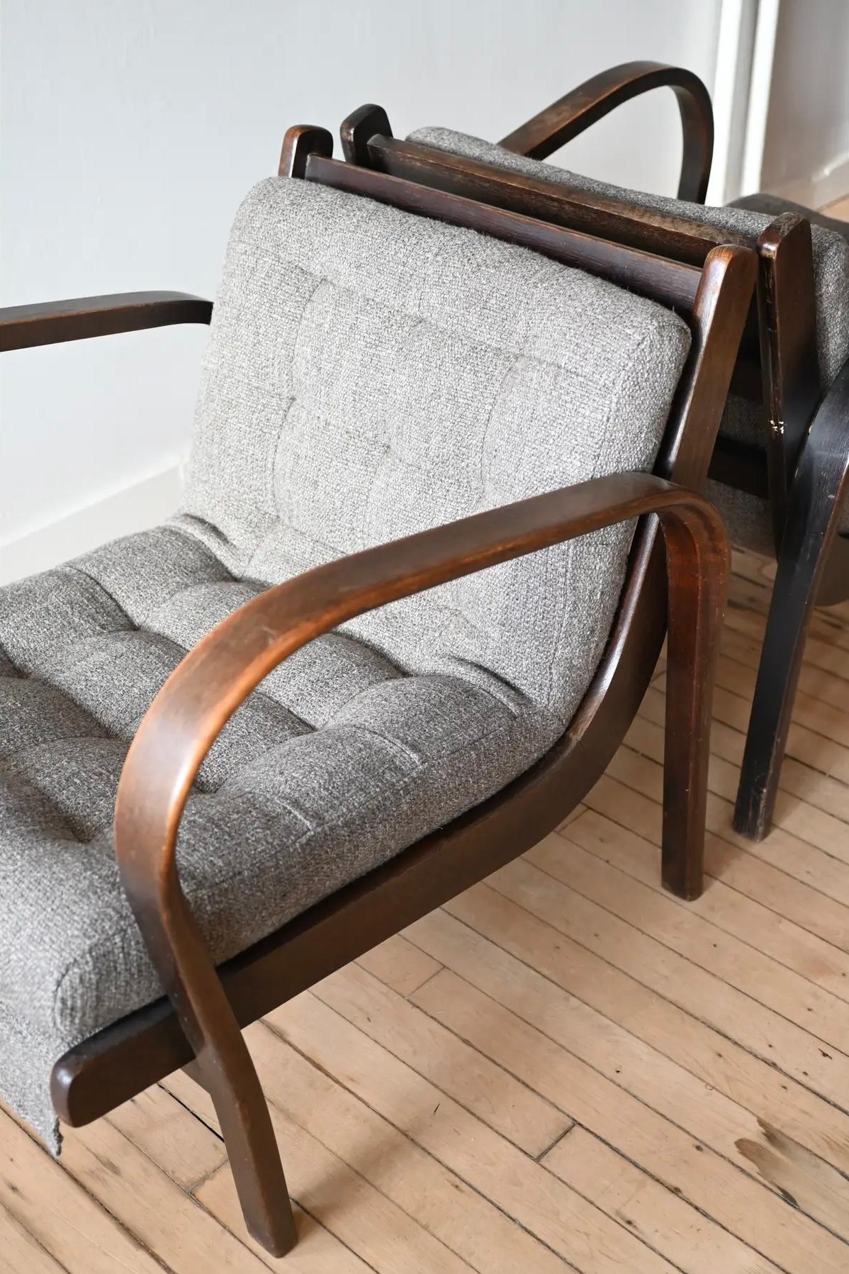 Mid-Century Modern 1940's Karel Koželka & Antonín Kropáček Armchairs, a Pair For Sale