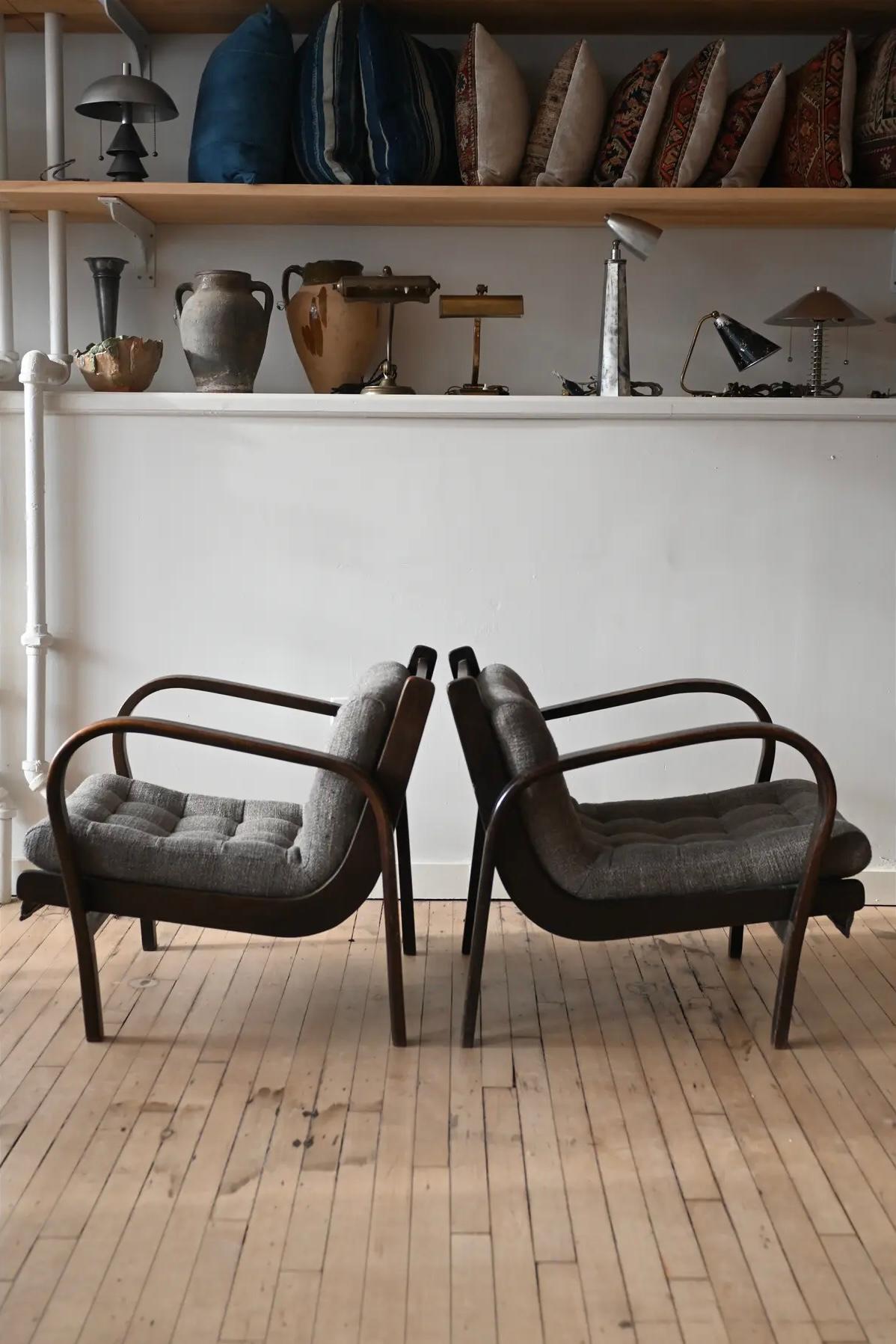 Czech 1940's Karel Koželka & Antonín Kropáček Armchairs, a Pair For Sale
