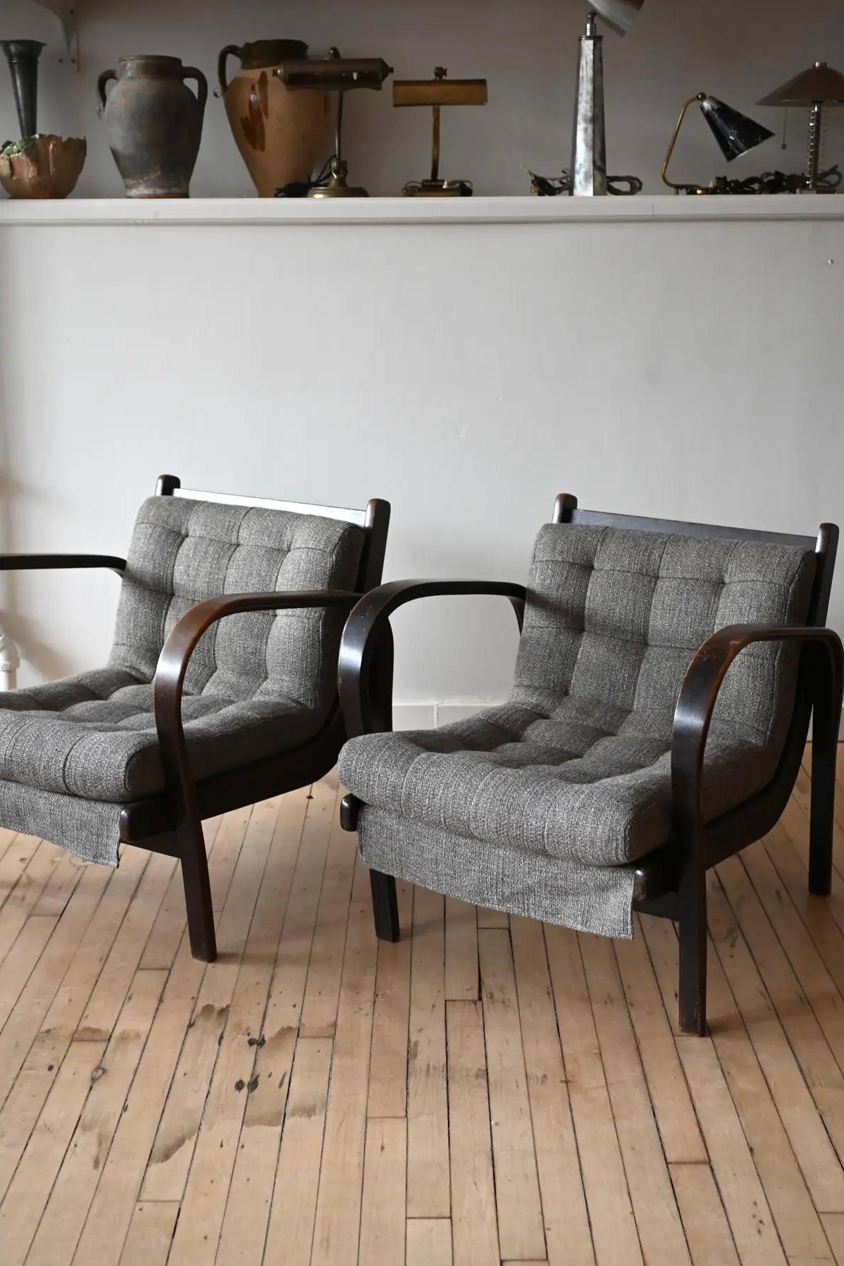 Fabric 1940's Karel Koželka & Antonín Kropáček Armchairs, a Pair For Sale