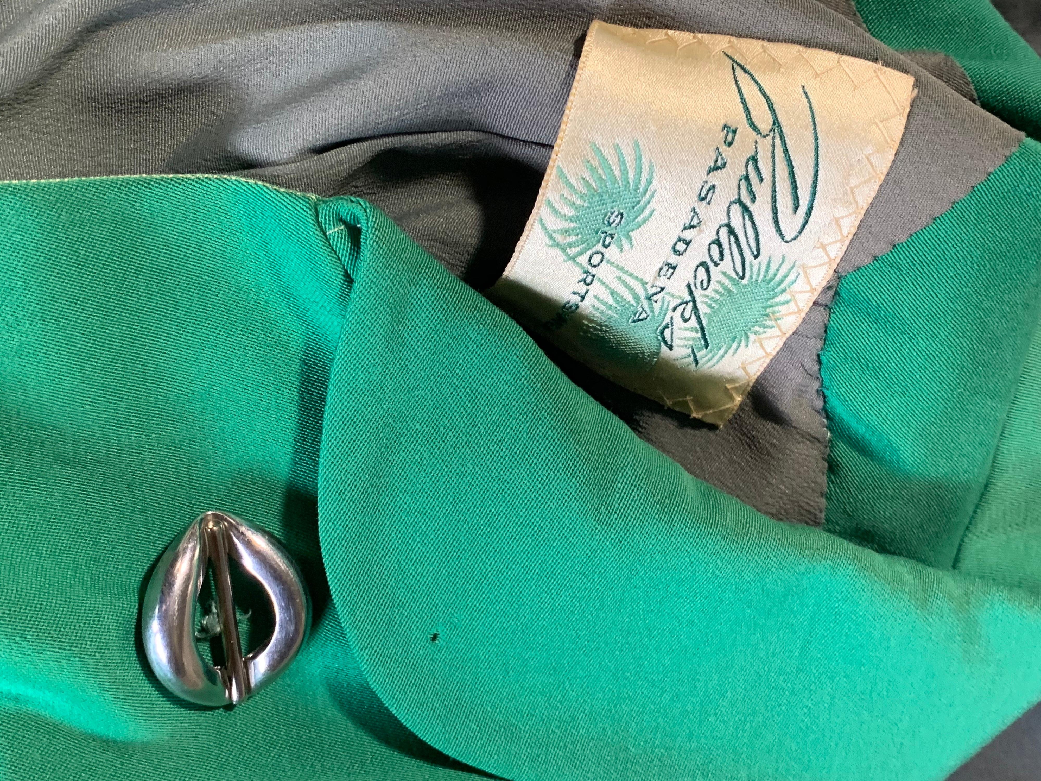 1940s Kelly Green Wool Gabardine Stroller Coat W/ Peter Pan Collar  For Sale 7
