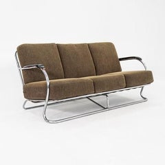 1940s Kem Weber for Lloyd SD-17-C Three Seat Tubular Steel Sofa in Fabric