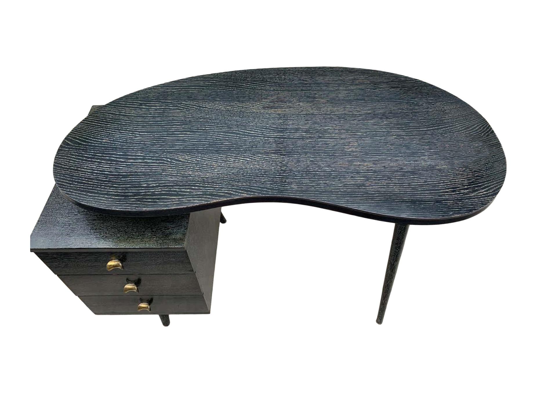 American 1940's Kidney Shaped Cerused Desk by Gilbert Rohde