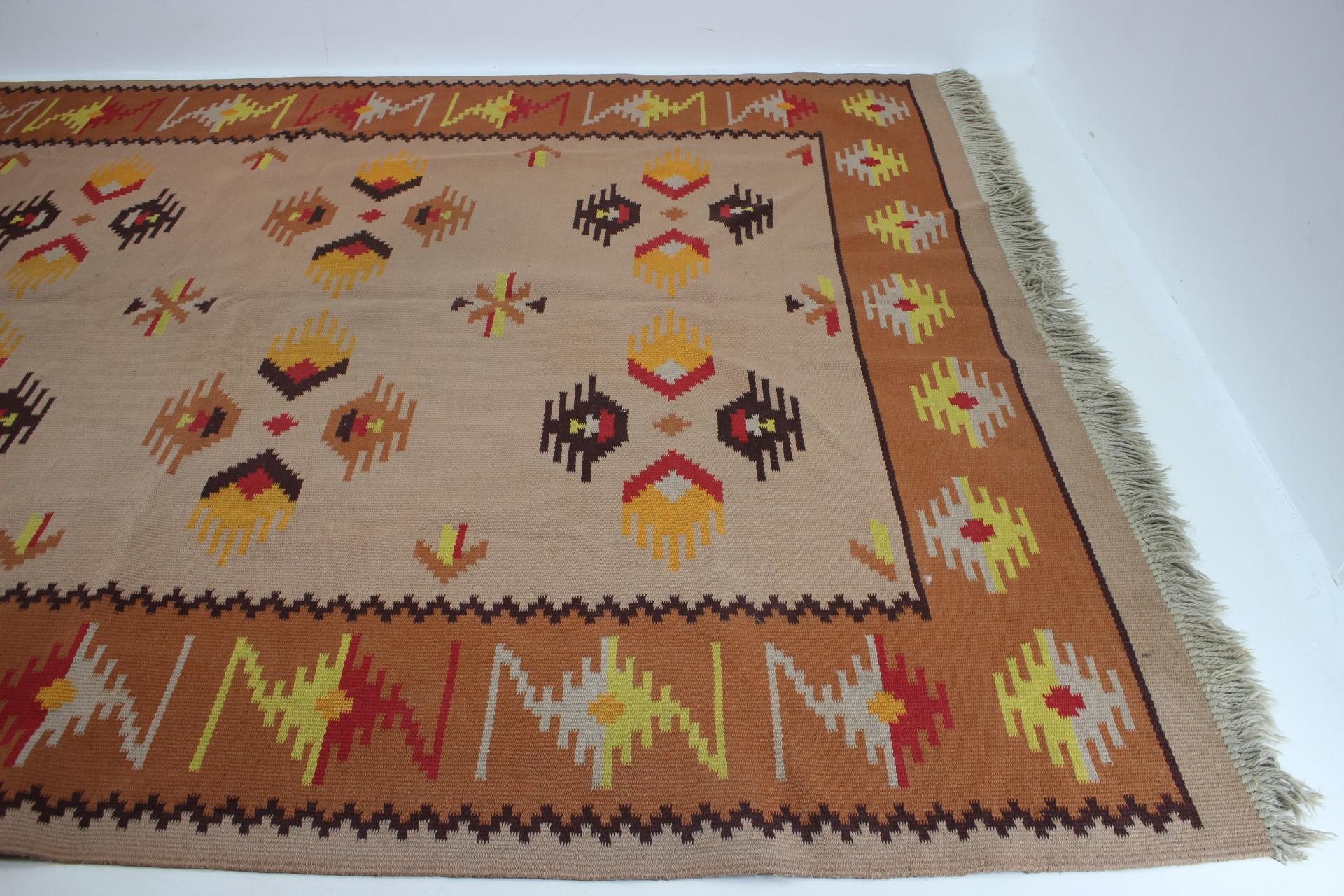 Mid-Century Modern 1940s Kilim wool Carpet/Rug, Czechoslovakia For Sale
