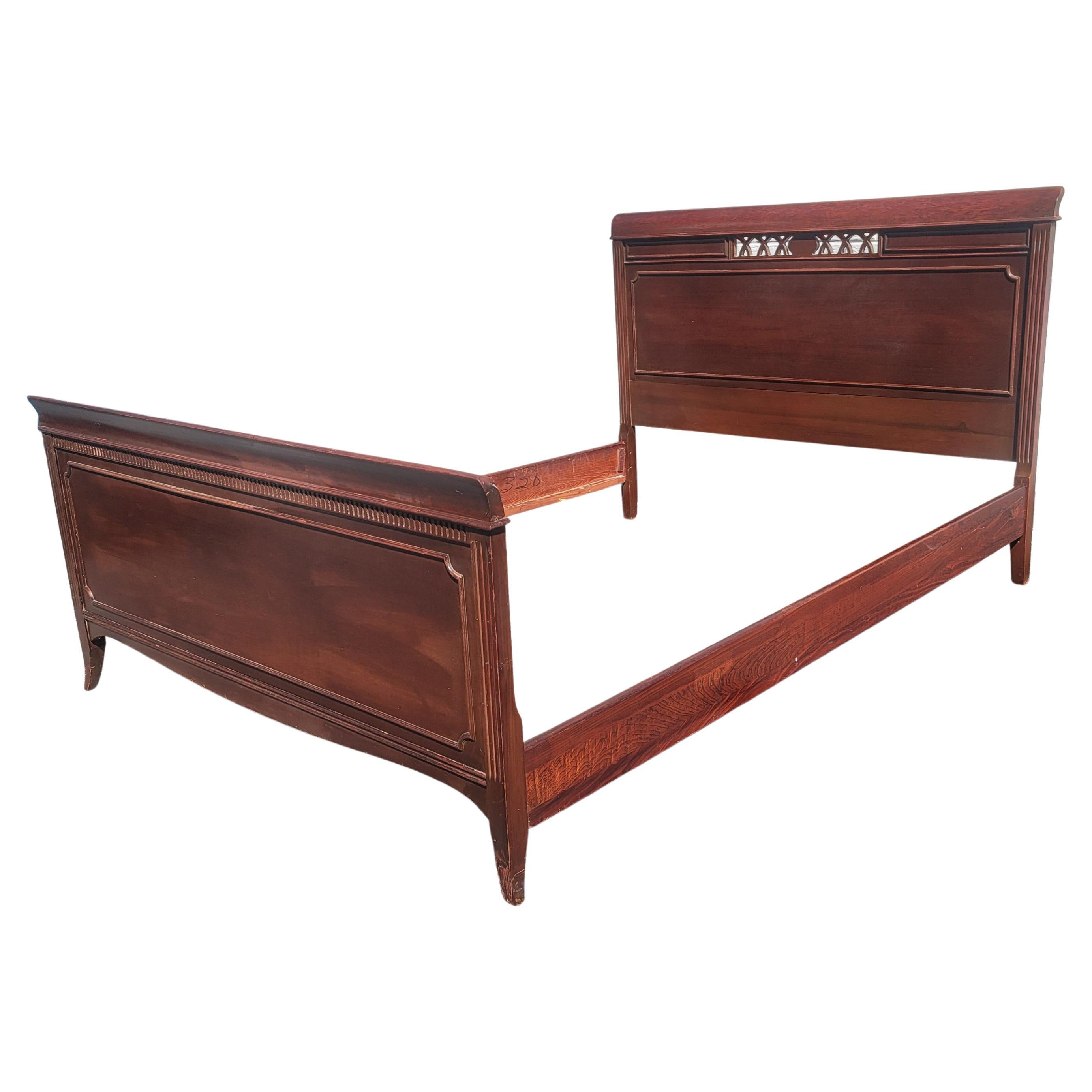 Mid-Century Modern 1940s Kindel Mahogany Full Size Sleigh Bed For Sale