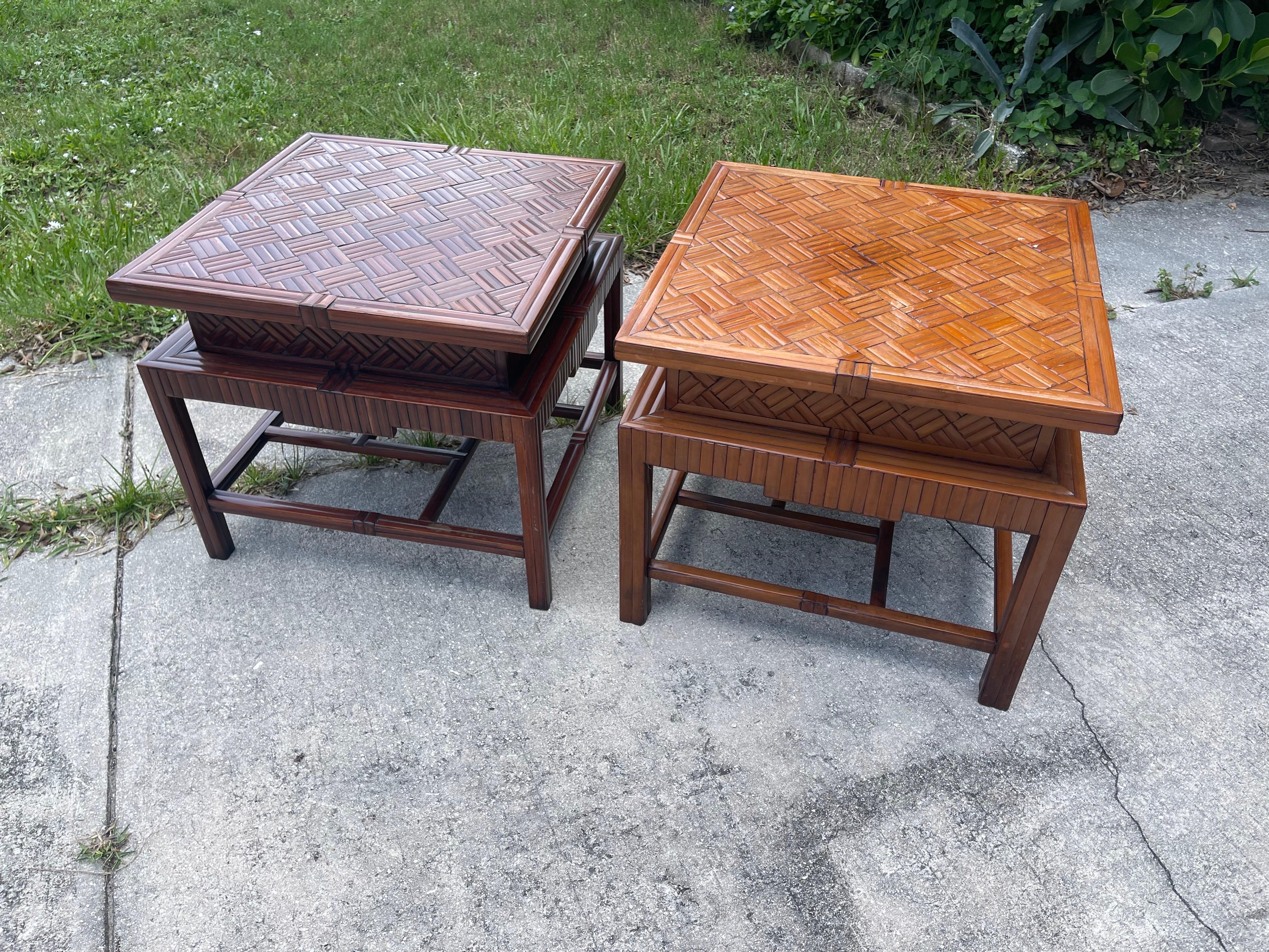 1940s Korean Bamboo Pagoda Side Tables or Nightstands with Drawers, a Pair For Sale 6