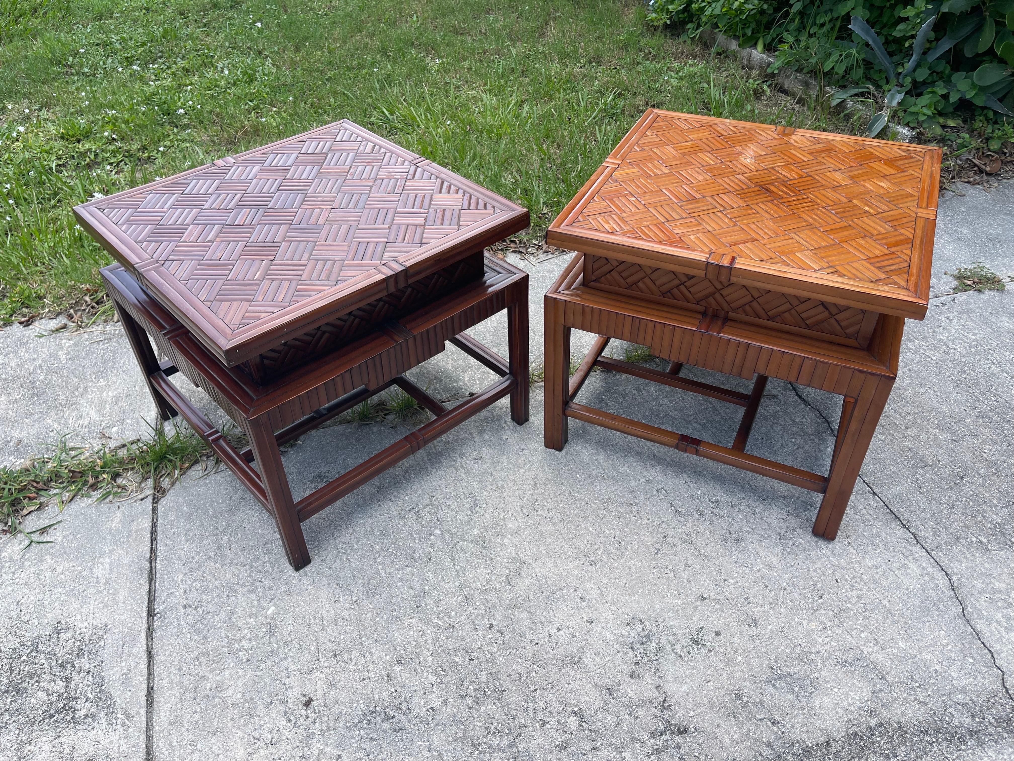 1940s Korean Bamboo Pagoda Side Tables or Nightstands with Drawers, a Pair For Sale 10