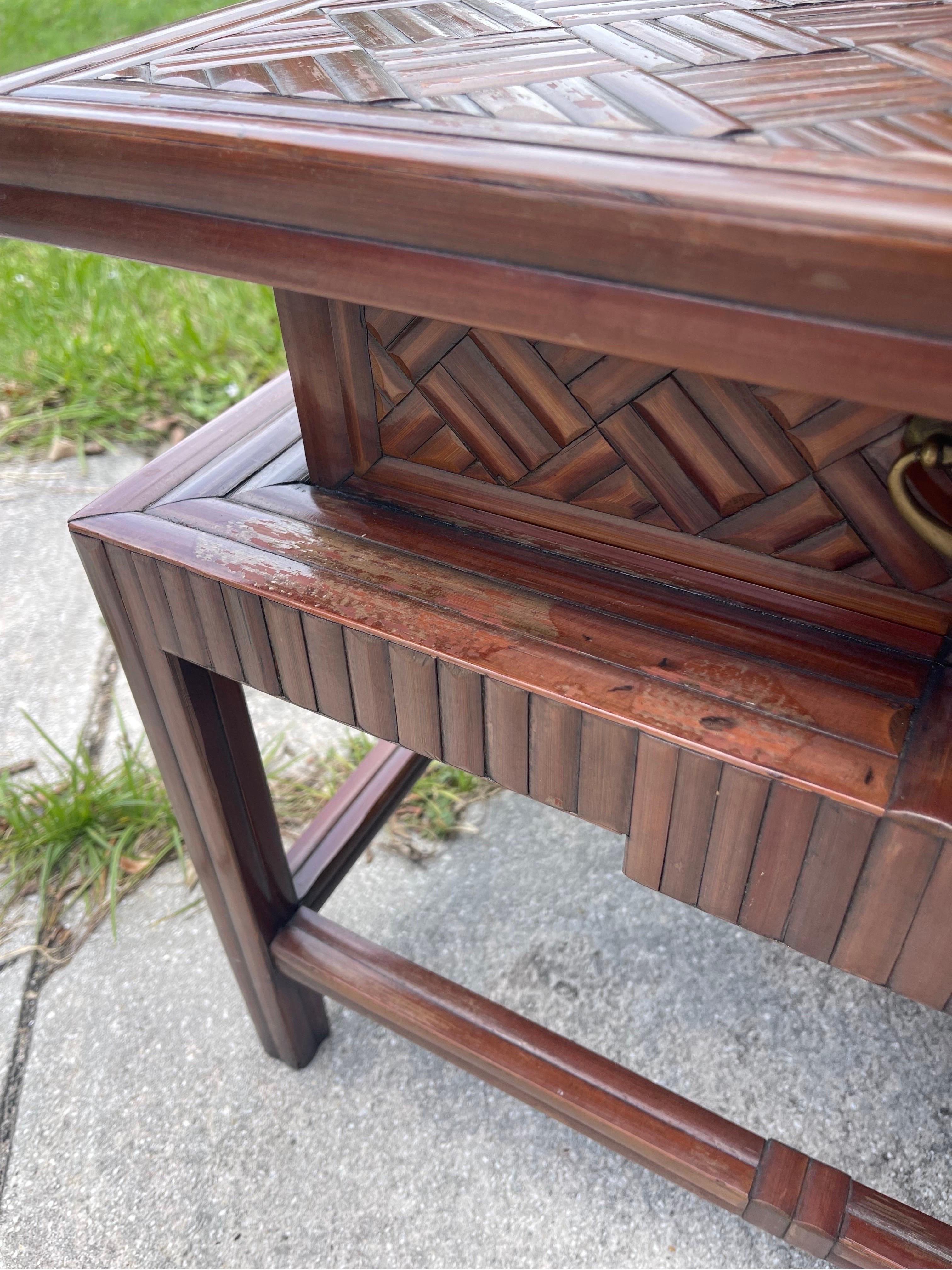 1940s Korean Bamboo Pagoda Side Tables or Nightstands with Drawers, a Pair For Sale 2