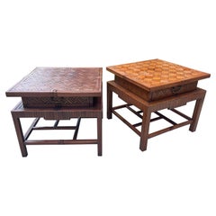 1940s Korean Bamboo Pagoda Side Tables or Nightstands with Drawers, a Pair